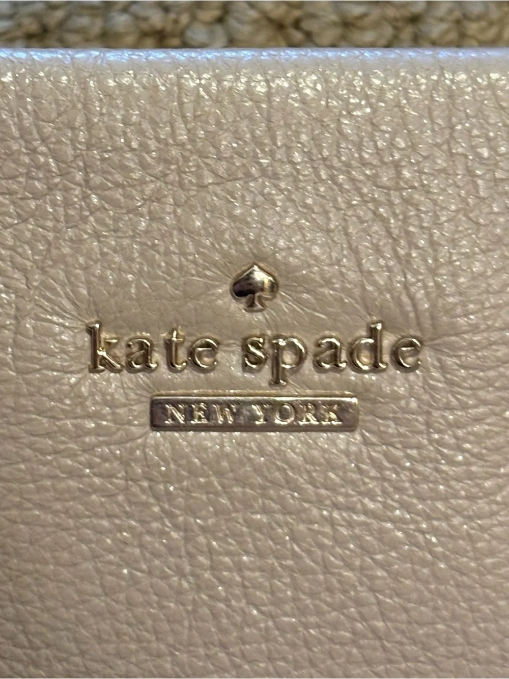 Kate Spade Beige Phoebe Emerson Shimmery Pebbled Gold Chain Leather Bag 8”x12”